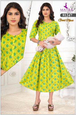 Good News by Mayra Pure Reyon Printed Umbrella Feeding Kurti at affordable rate kurtis catalogs
