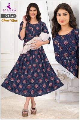 Good News by Mayra Pure Reyon Printed Umbrella Feeding Kurti at affordable rate kurtis catalogs