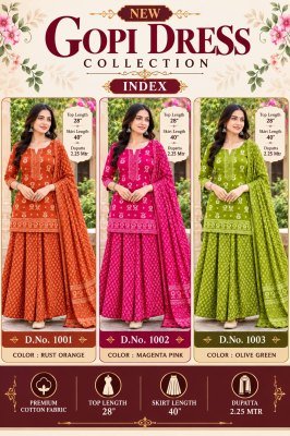 Gopi Dress 3-Piece Kurti Sharara Dupatta Set Size wise Combo Set