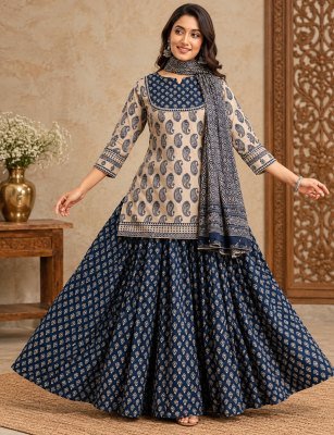 Gopi Dress 3-Piece Pure Cotton Short Kurti Flared Skirt Dupatta Set lehenga choli