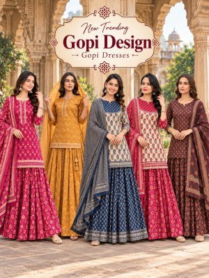 Gopi Dress Pure Cotton Short Kurti  Skirt Dupatta 3-Piece Set 