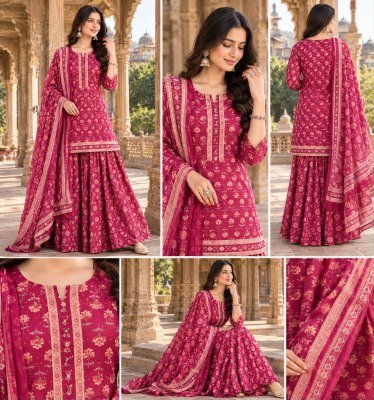 Gopi Dress Pure Cotton Short Kurti Flared Skirt Dupatta 3-Piece Set   Size wise Combo Set