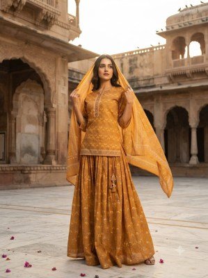 Gopi Dress Pure Cotton Short Kurti Flared Skirt Dupatta 3-Piece Set   Size wise Combo Set