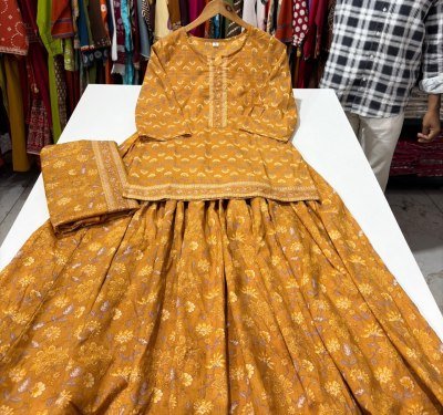 Gopi Dress Pure Cotton Short Kurti  Skirt Dupatta 3-Piece Set Size wise Combo Set