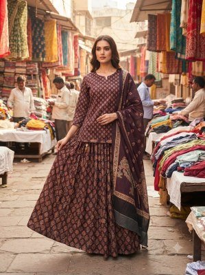 Gopi Dress Pure Cotton Short Kurti  Skirt Dupatta 3-Piece Set Size wise Combo Set