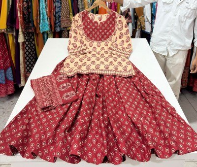 Gopi Dress Pure Cotton Short Kurti Flared Skirt Dupatta 3-Piece Set   Size wise Combo Set
