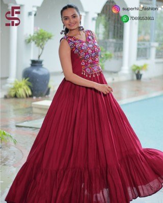Gown love 9258 Maroon Colour Navratri Rayon Gown with Kutchi Gamthi Thread Embroidery And Mirror Work Wholesale gowns