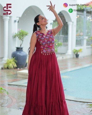 Gown love 9258 Maroon Colour Navratri Rayon Gown with Kutchi Gamthi Thread Embroidery And Mirror Work Wholesale gowns