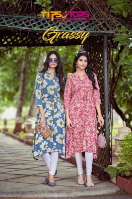Graccy by Tips and tops Heavy reyon printed fancy flared kurti catalogue at affordable rate Tips and tops