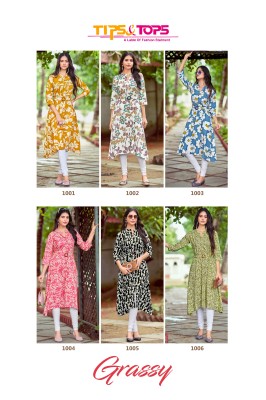 Graccy by Tips and tops Heavy reyon printed fancy flared kurti catalogue at affordable rate kurtis catalogs