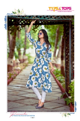 Graccy by Tips and tops Heavy reyon printed fancy flared kurti catalogue at affordable rate kurtis catalogs