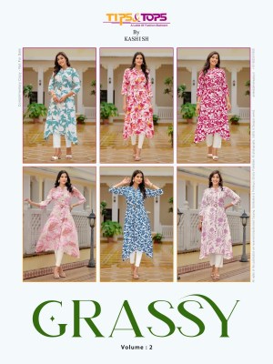 Graccy vol 02 by tips and tops heavy reyon printed Aline with belt kurti collection kurtis catalogs