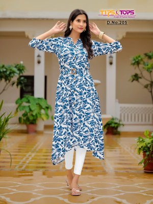 Graccy vol 02 by tips and tops heavy reyon printed Aline with belt kurti collection kurtis catalogs