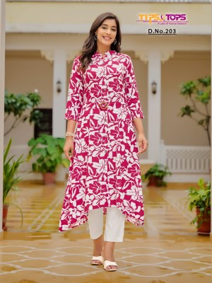Graccy vol 02 by tips and tops heavy reyon printed Aline with belt kurti collection kurtis catalogs