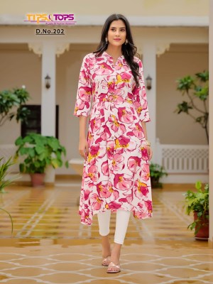 Graccy vol 02 by tips and tops heavy reyon printed Aline with belt kurti collection kurtis catalogs