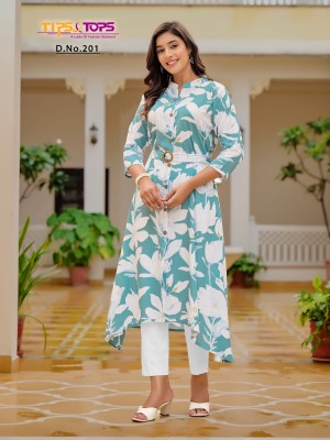 Graccy vol 02 by tips and tops heavy reyon printed Aline with belt kurti collection kurtis catalogs