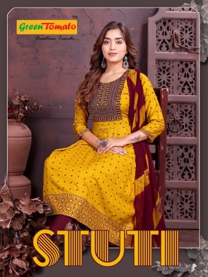 Green tomato by Stuti exclusive printed ghera kurti pant and dupatta catalogue at low rate Amavi