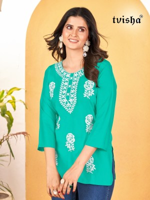 Gulab by Tvisha heavy reyon Neck Embroidered Western top catalogue at amaviexpo  Amavi