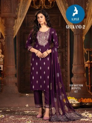Gulkand 2 by kaya reyon jacquard straight kurti pant and dupatta collection   readymade suit catalogs