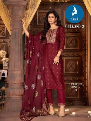 Gulkand 2 by kaya reyon jacquard straight kurti pant and dupatta collection   readymade suit catalogs