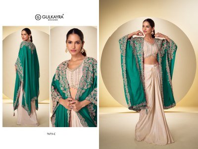 Gulkayra Designer ANDAZ 3-Piece Real Chinon Embroidery Suit with Front & Back Work Indo Western