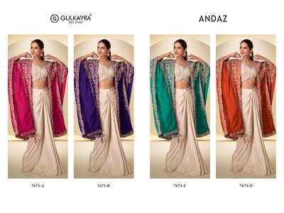 Gulkayra Designer ANDAZ 3-Piece Real Chinon Embroidery Suit with Front & Back Work Indo Western