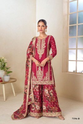 Gulkayra Designer Parul Real Chinon Embroidered Palazzo Set wholesale catalogs