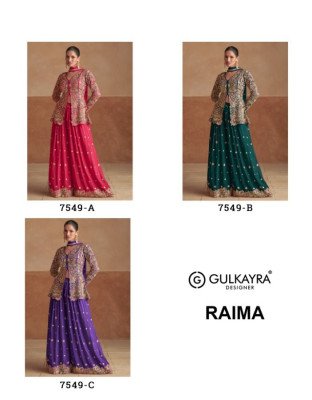 Gulkayra Designer Raima Real Chinon Silk Embroidered  Suit Set Top, Plazzo And Dupatta Wholesale kurtis catalogs