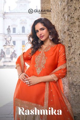 Gulkayra Designer Rashmika Festive Special Real Chinon Embroidered Palazzo Suit with Digital Tabi Silk Dupatta Wholesale kurtis catalogs