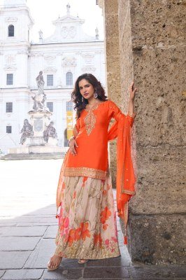 Gulkayra Designer Rashmika Festive Special Real Chinon Embroidered Palazzo Suit with Digital Tabi Silk Dupatta Wholesale kurtis catalogs