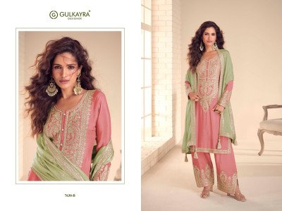 Gulkayra Designer Sadika Real Chinon Embroidered Suit Party Wear readymade suit catalogs