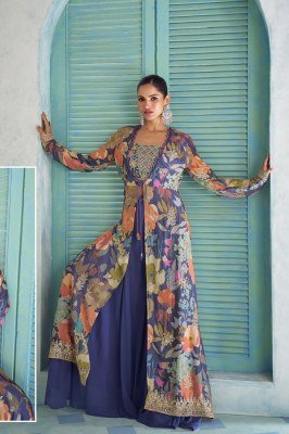 Gulkayra Designer Saheen Indo-Western Jacket Palazzo Set Wholesale readymade suit catalogs