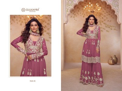Gulkayra Heer Collection  Real Chinon Embroidered Plazo Suit readymade suit catalogs