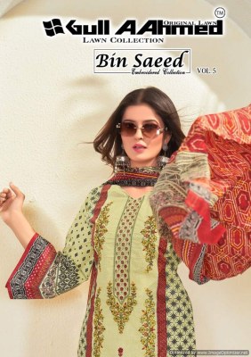 Gull A Ahmed bin saeed vol 5 heavy lawn cotton unstitched suit catalogue at low rate Gull Ahamed