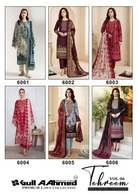 Gull Aahmed Tehreem Vol 6 Cotton Kurti Pant Set with Malmal Dupatta (M–4XL) Karachi suits catalogs