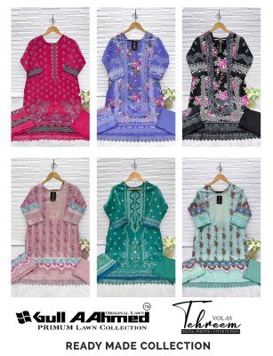 GullaAhmed Tehreem Vol 3 Exclusive Pakistani Karachi Kurti  Pant  and Dupatta in pure lawn cotton with printed Wholesale kurtis catalogs
