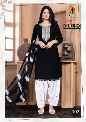 Gullak by Master Plain reyon neck embroidered readymade suit catalogue at affordable rate readymade suit catalogs