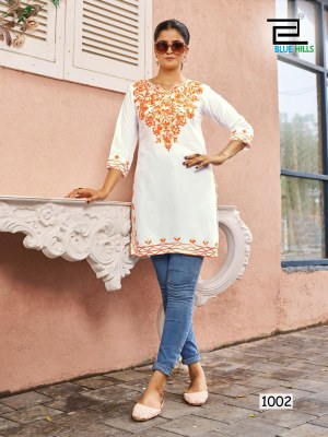 Gulmarg by Blue Hills reyon designer Woolen Work western style kurti collection at affordable price western wear catalogs