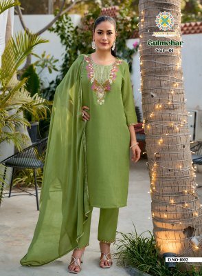 Gulmohar Vol-1 by Passion Tree  Heavy Mal Chanderi Embroidery Suit Set readymade suit catalogs