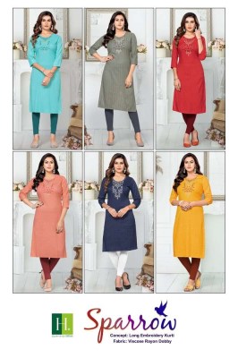 H Dot By Hirwa Sparrow Long Straight cut Embroidery work wholesale Kurti catalogue  kurtis catalogs