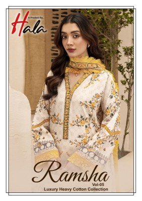 Hala Ramsha Vol 5  Ready to Wear Pure Lawn Suit with GPO Lace and Pant Style Bottom Mal Mal Dupatta Wholesale pakistani suit catalogs