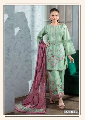 Hala Ramsha Vol-8 Heavy Cotton Print Karachi Dress Material with Heavy Mal Mal Dupatta dress material catalogs