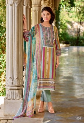 Hania by Kilory trendz pure lawn cotton with fancy lace unstitched dress material catalogue at low rate dress material catalogs