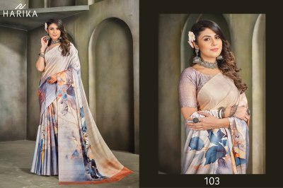 Harika by Raina D N 101 to 109 fancy satin printed saree with blouse catalogue at low rate sarees catalogs