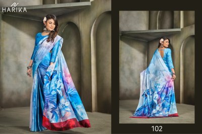 Harika by Raina D N 101 to 109 fancy satin printed saree with blouse catalogue at low rate sarees catalogs