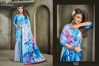 Harika by Raina D N 101 to 109 fancy satin printed saree with blouse catalogue at low rate sarees catalogs