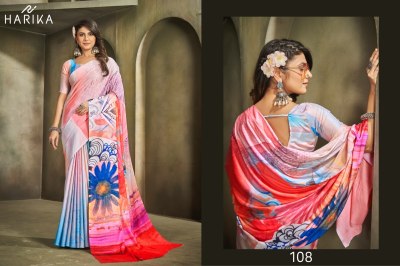 Harika by Raina D N 101 to 109 fancy satin printed saree with blouse catalogue at low rate sarees catalogs