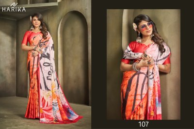 Harika by Raina D N 101 to 109 fancy satin printed saree with blouse catalogue at low rate sarees catalogs