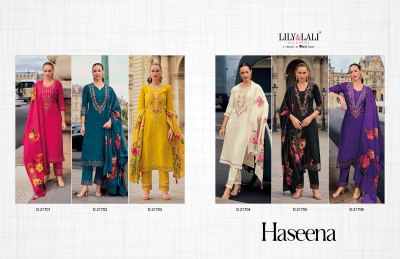 Haseena by Lily and lali embroidered exclusive kurti pant and dupatta catalogue at affordable rate readymade suit catalogs