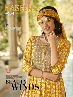 Haseena vol 2 by Karissa reyon foil printed fancy kurti pant and dupatta catalogue  Karissa 